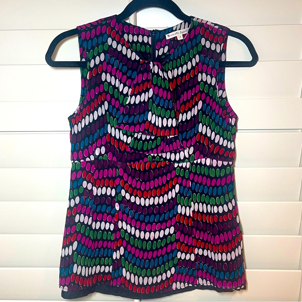 Nanette Lepore side zip sleeveless blouse with cutout keyhole & bow neckline GUC